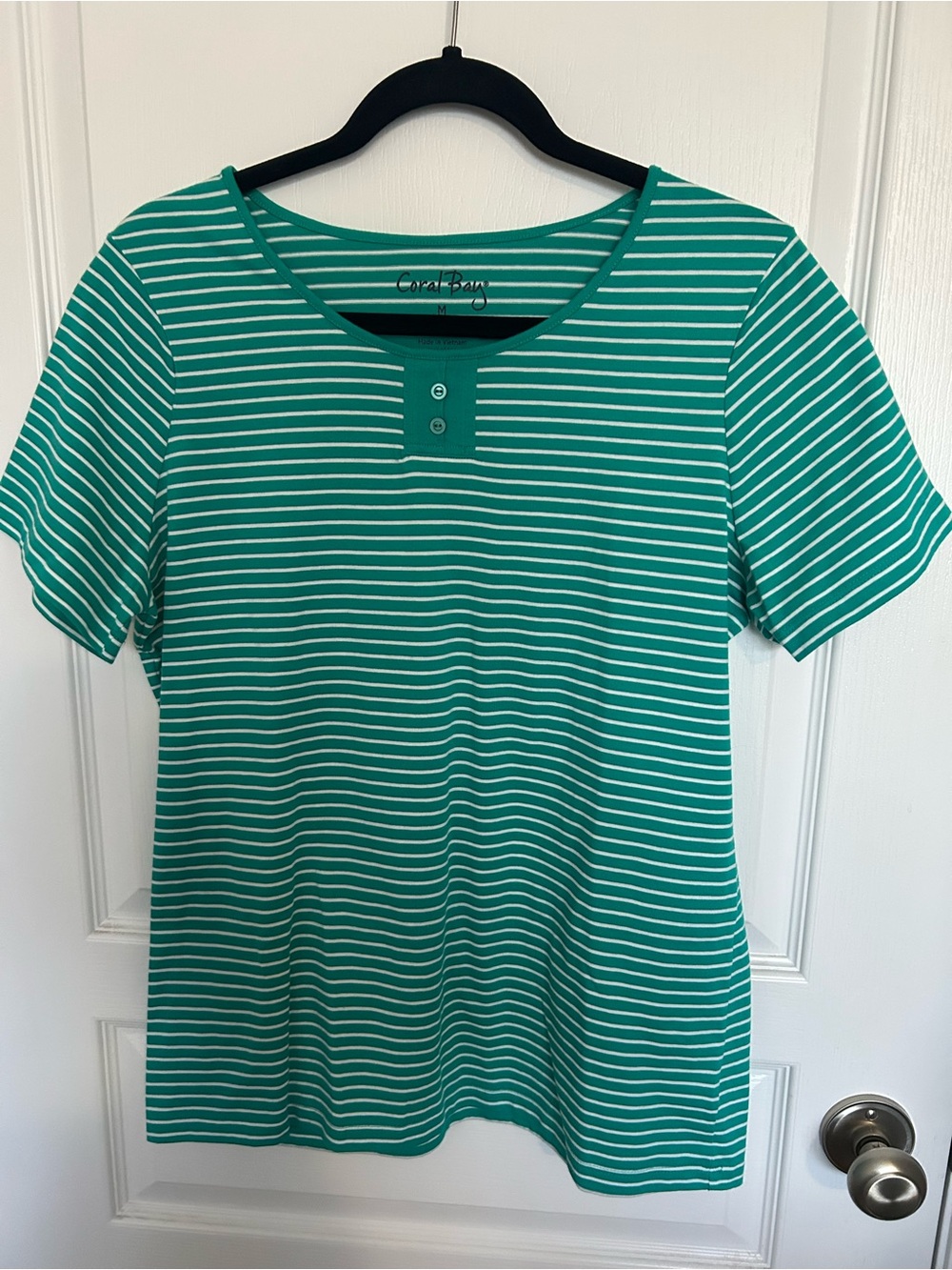 Coral Bay Teal and White Striped Short-Sleeve Tee